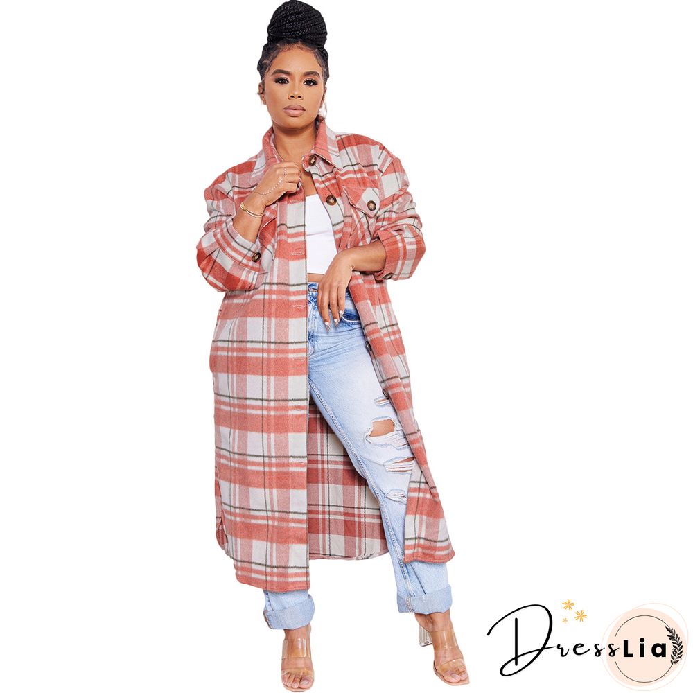Classic Check Single-breasted Long Woolen Coat