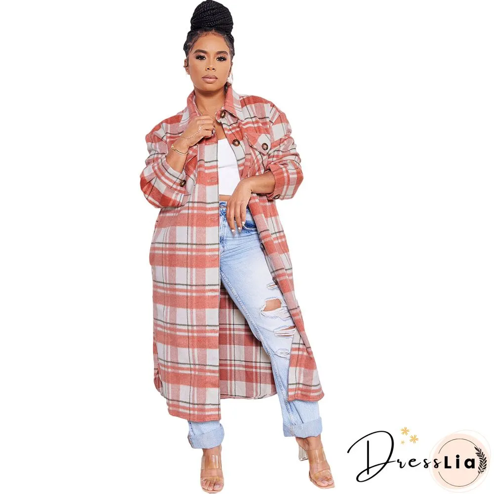 Classic Check Single-breasted Long Woolen Coat