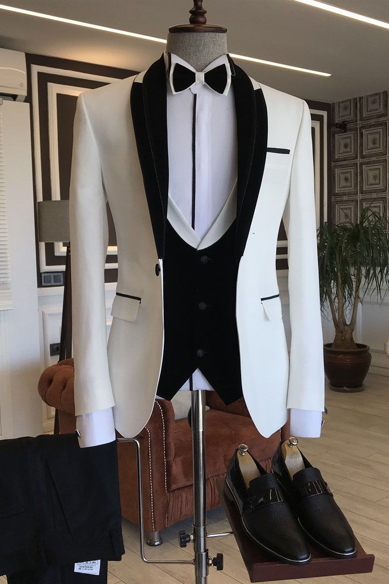 Hardy Black White Shawl Lapel Slim Fit Wedding Tuxedos | Daisda