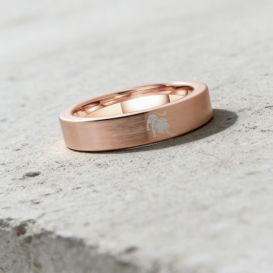 Mens Womens Flat Leo Tungsten Carbide Rings Rose Gold Couple Wedding Bands Top Comfort Fit 4MM 6MM 8MM