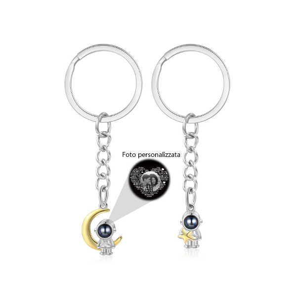 Ti amo Coppia di portachiavi 1 foto personalizzata astronauta luna e stella con proiezione per coppia