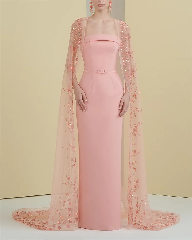 Women's Shawl Mesh Sequin Embroidery Dress
