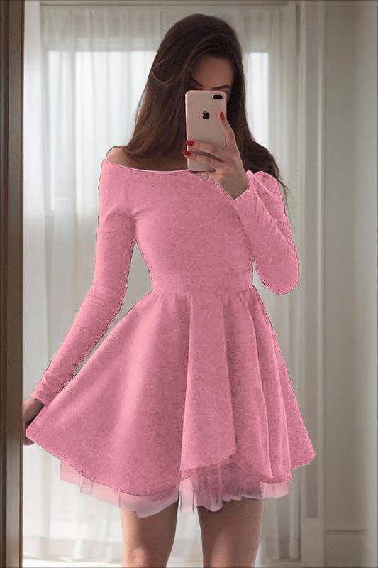 Hidais Charming Black Strapless Long Sleeves High Waist A Line Homecoming Dress 