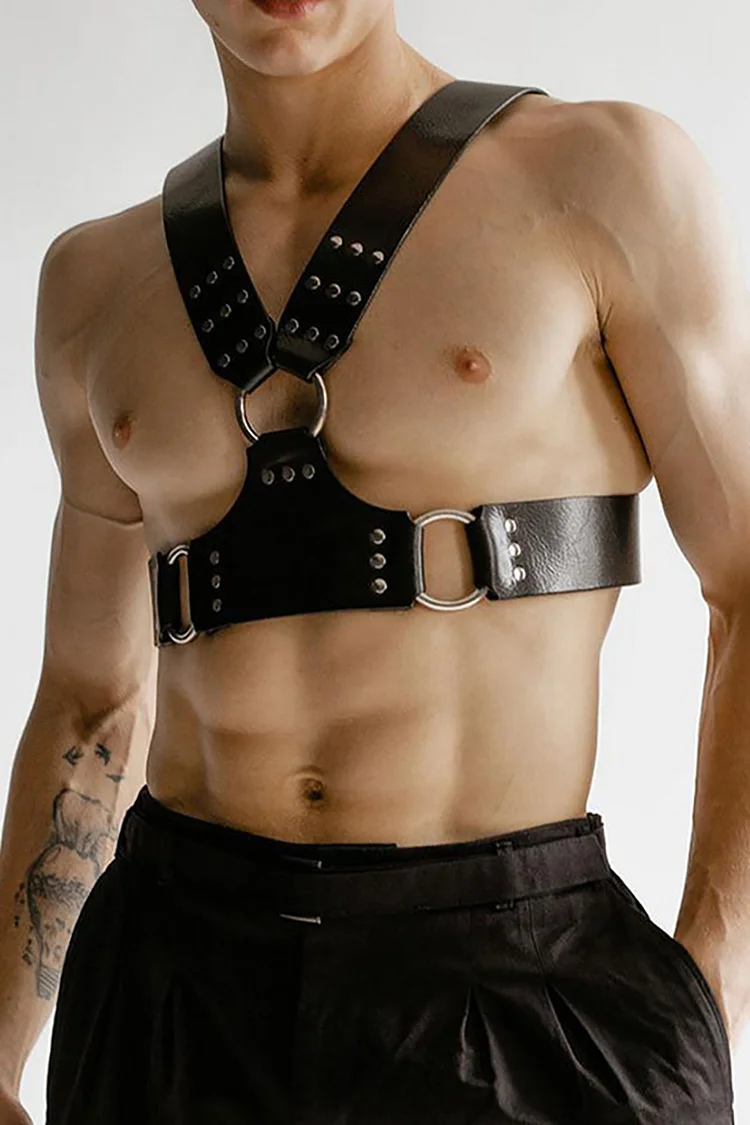 PU Leather Back Buckle Studded Body Harness