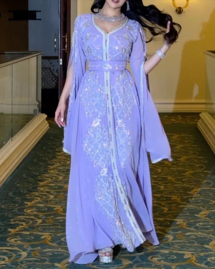 Women's Round Neck Long Sleeve Embroidered Dress
