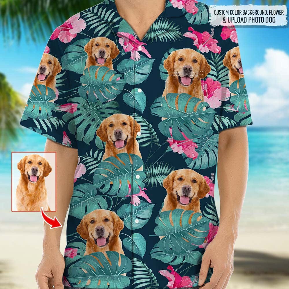 Custom Hawaiian Shirts Dog Face Hawaiian Shirt Colorful Flamingo Aloha Beach Shirt For Men Face Hawaiian Shirt Father's Day Gift