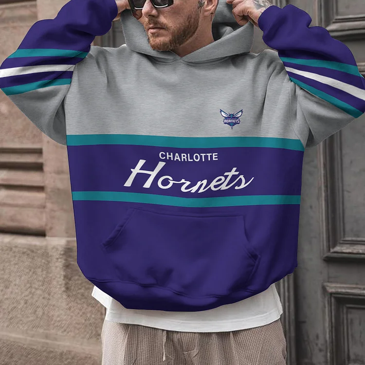 Charlotte Hornets Printed Hooded Pocket Pullover Hoodie