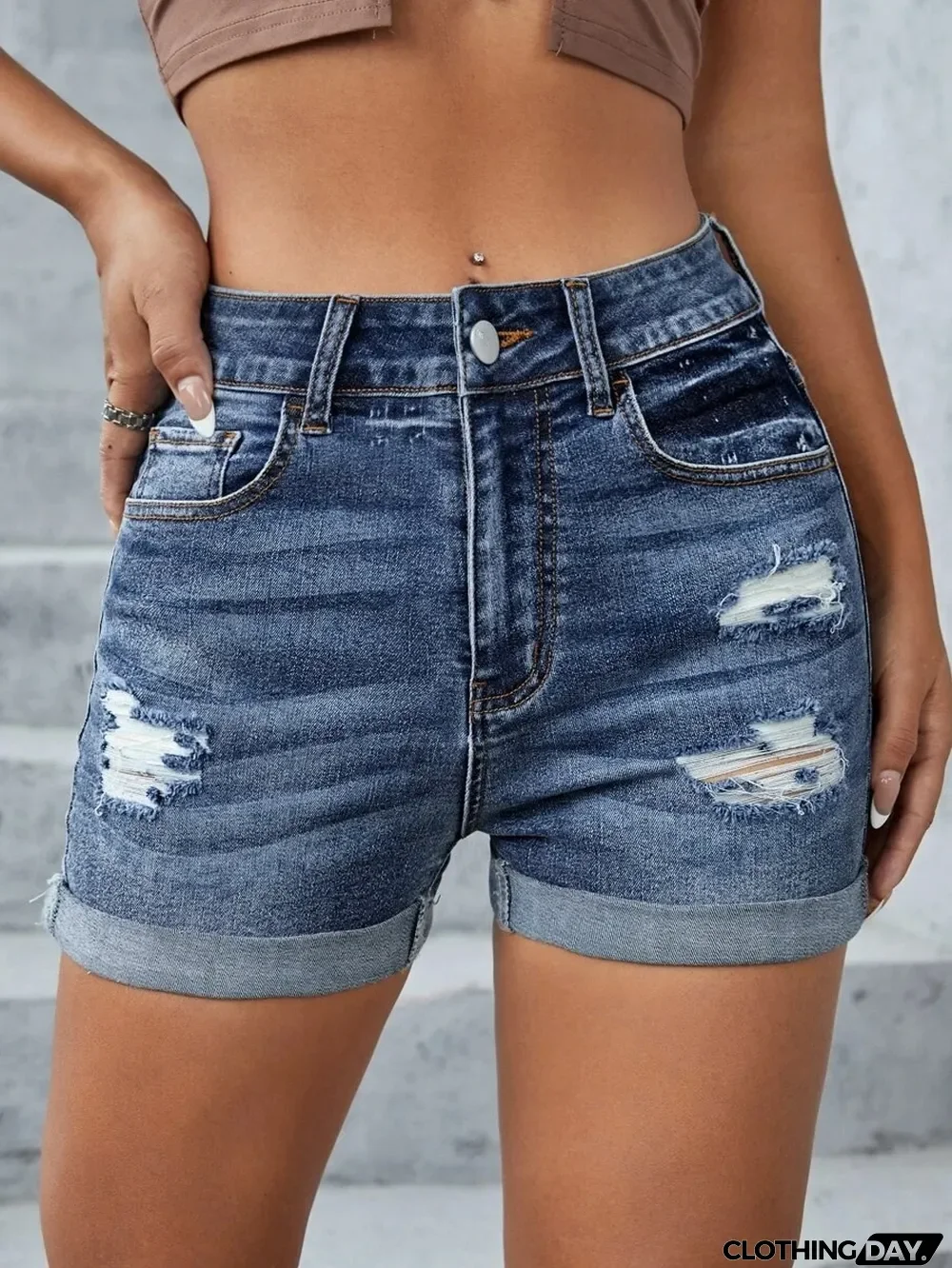 Ladies Stretch Denim Pants Ripped Denim Shorts High Waist Shot Jeans