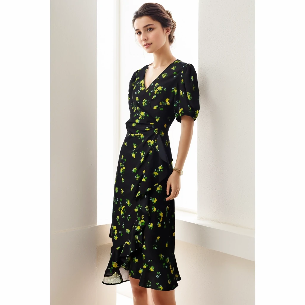 Robe portefeuille en soie style portefeuille fleuri- SOIE PLUS