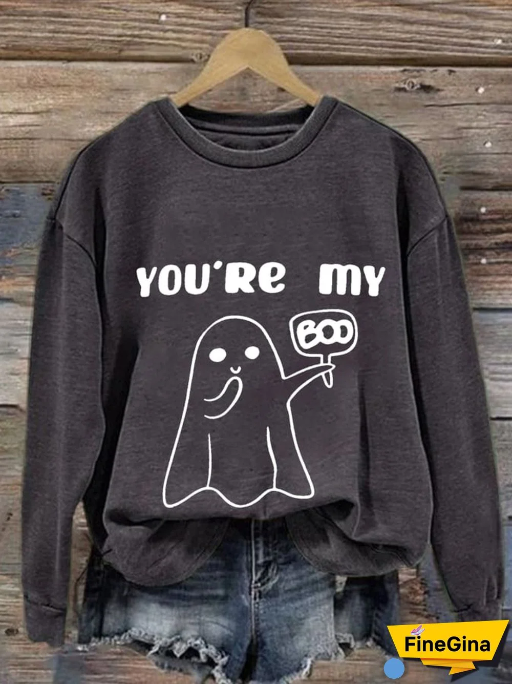 Women'S You're MY Boo Halloween Print Crew Neck Casual Sweatshirt