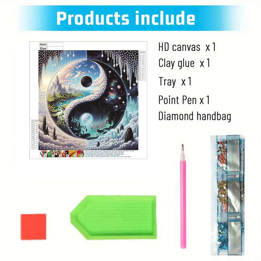 Scenery Yin Yang Bagua Special Shaped 5D DIY Partial Drill Diamond Painting Kits for Adults Beginners Home Decor Diamonds Paintings Gem Art 30x30cm