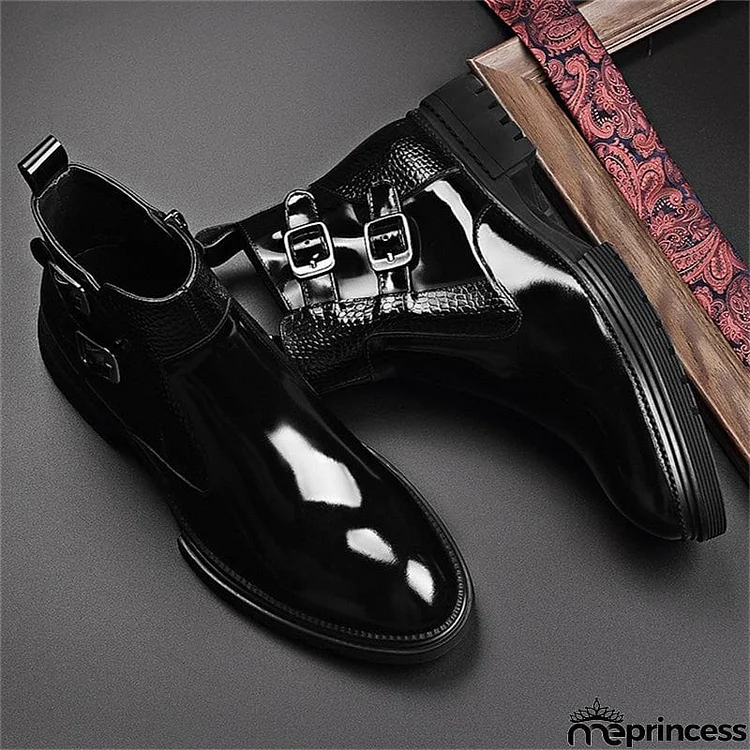 Men's Punk Glossy High-top Thick Sole Side Zip Boots
