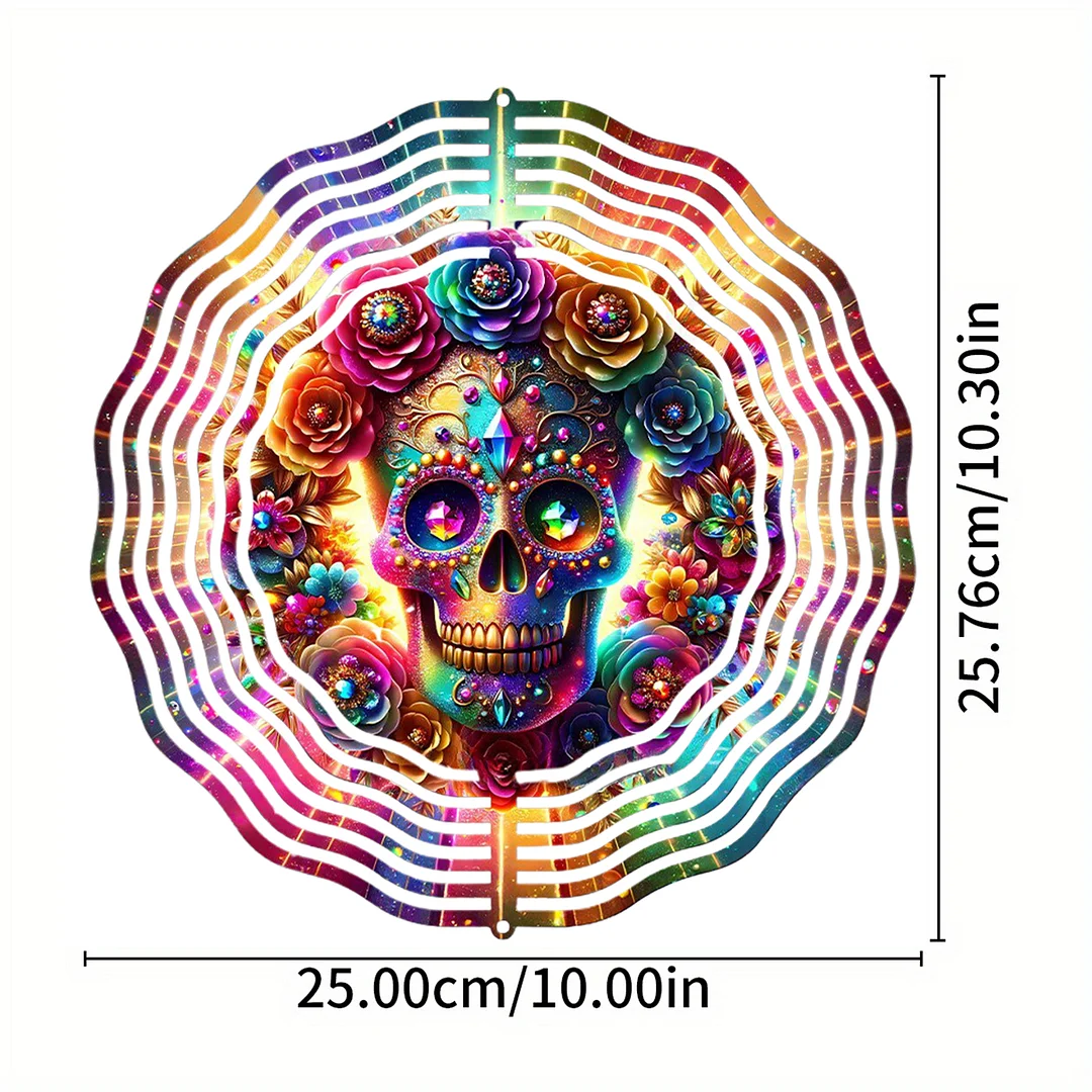 3D Hanging Wind Spinner 360 Degree Rotating 10-Inch Garden Wind Spinners Hanging Wind Catcher Art Gift for Home Garden Halloween Christmas (Skull)