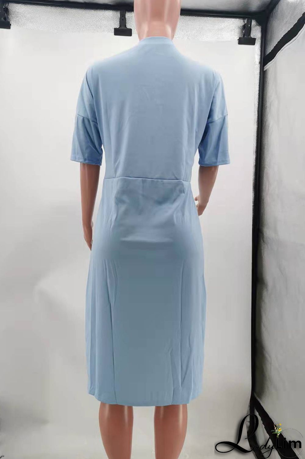 Red Fashion Casual Print Basic V Neck Short Sleeve Dress