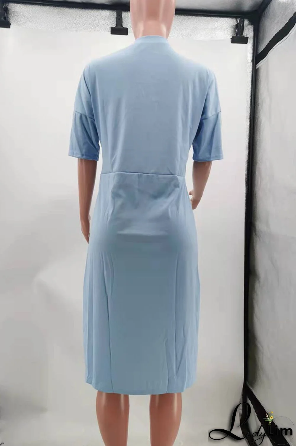 Red Fashion Casual Print Basic V Neck Short Sleeve Dress