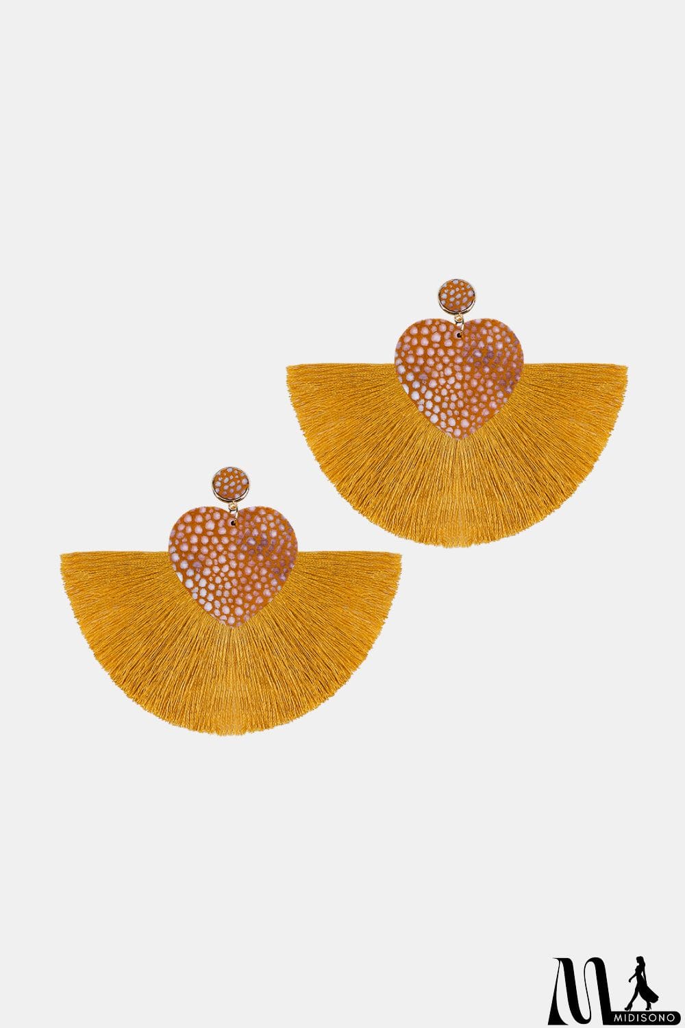 MidiSono - Heart Shape Fringed Dangle Earrings