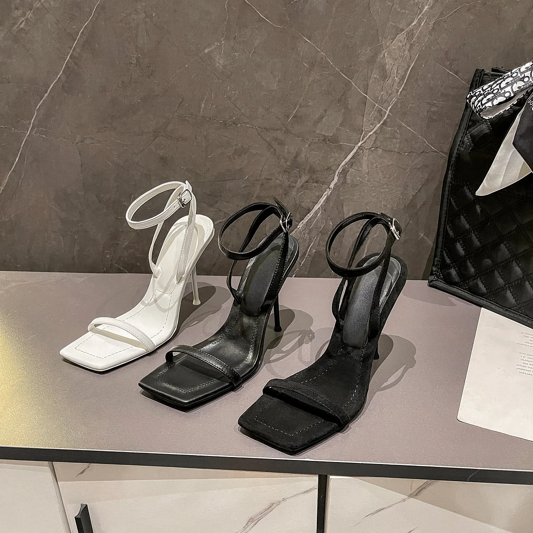 Breakj Breakj The Summer Of 2025, The New Square Head Niche With Sandals High Heels Women's Fine And Black Velvet Surface Toe