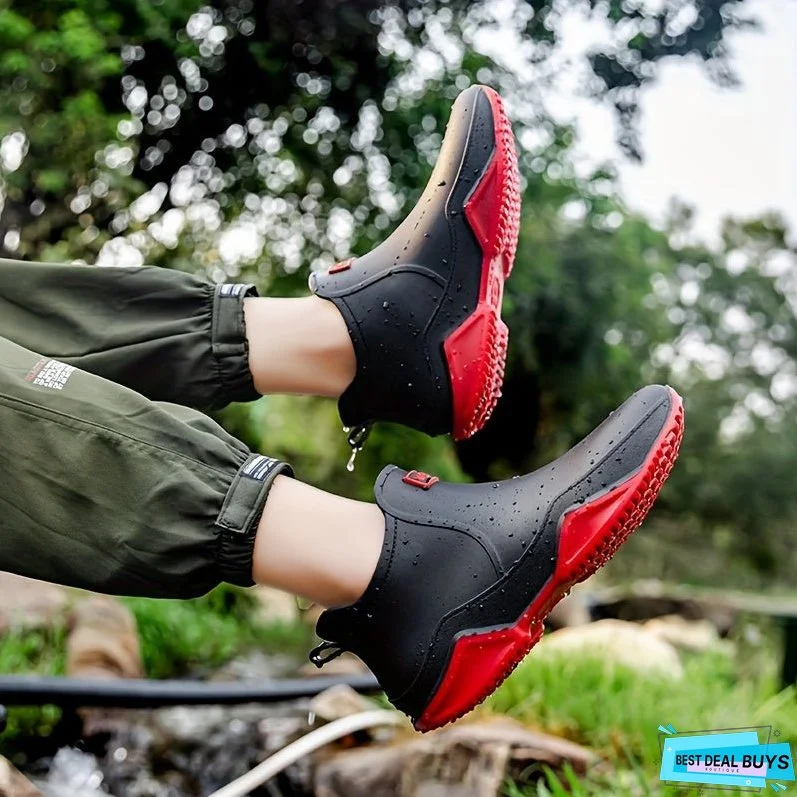 Men's Solid Color Classic Slip On Waterproof Rain Boots, Comfy Non Slip Durable Casual Water Shoes For Men's Outdoor Activities