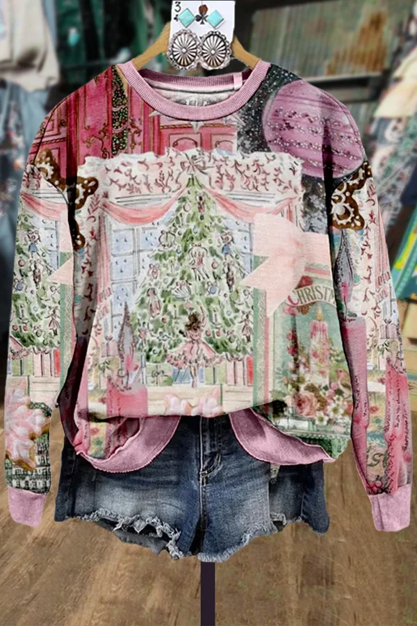 Colorful Christmas Print Sweatshirt