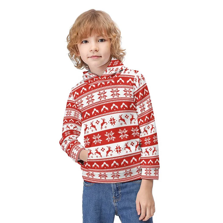 Hoodie for Kids Christmas Pattern Red White Pixel