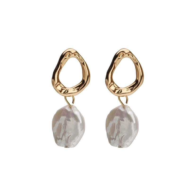 1 Pair 18K Gold Plated Freshwater Pearl Round Earrings