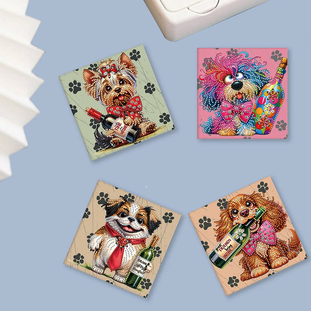 6Pcs Wine Dog DIY Diamond Painting Card for Friends Family Gift