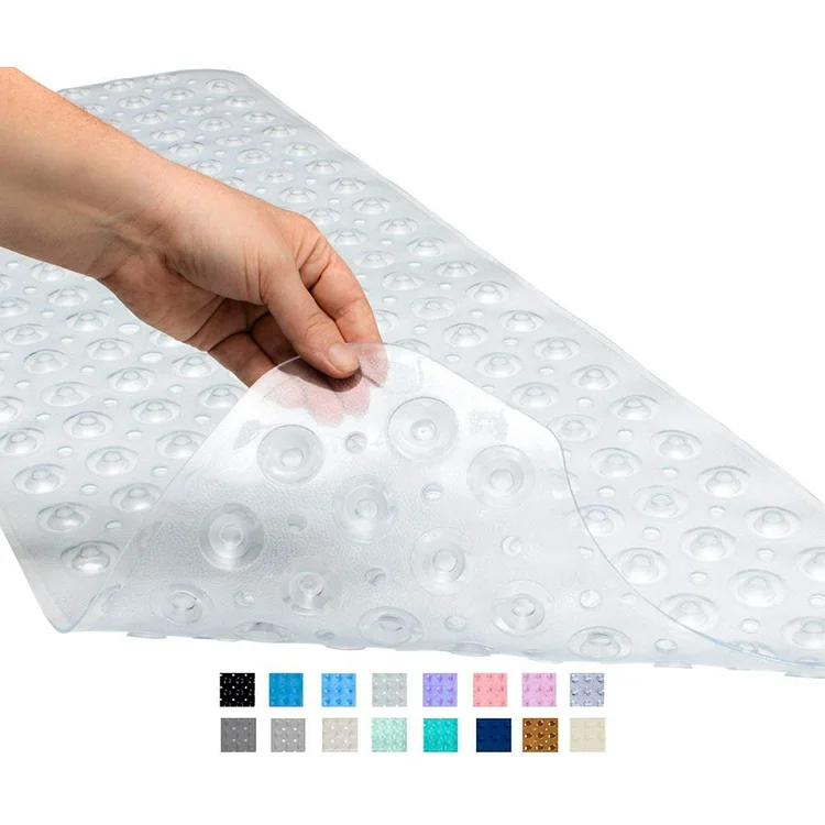 Sanmadrola Bathtub and Shower Mats, Extra Long Non-Slip Bath Mat 39 x 16 Inch Machine Washable Bath Tub Mat with Suction Cups & Drain Holes for Bathroom Clear