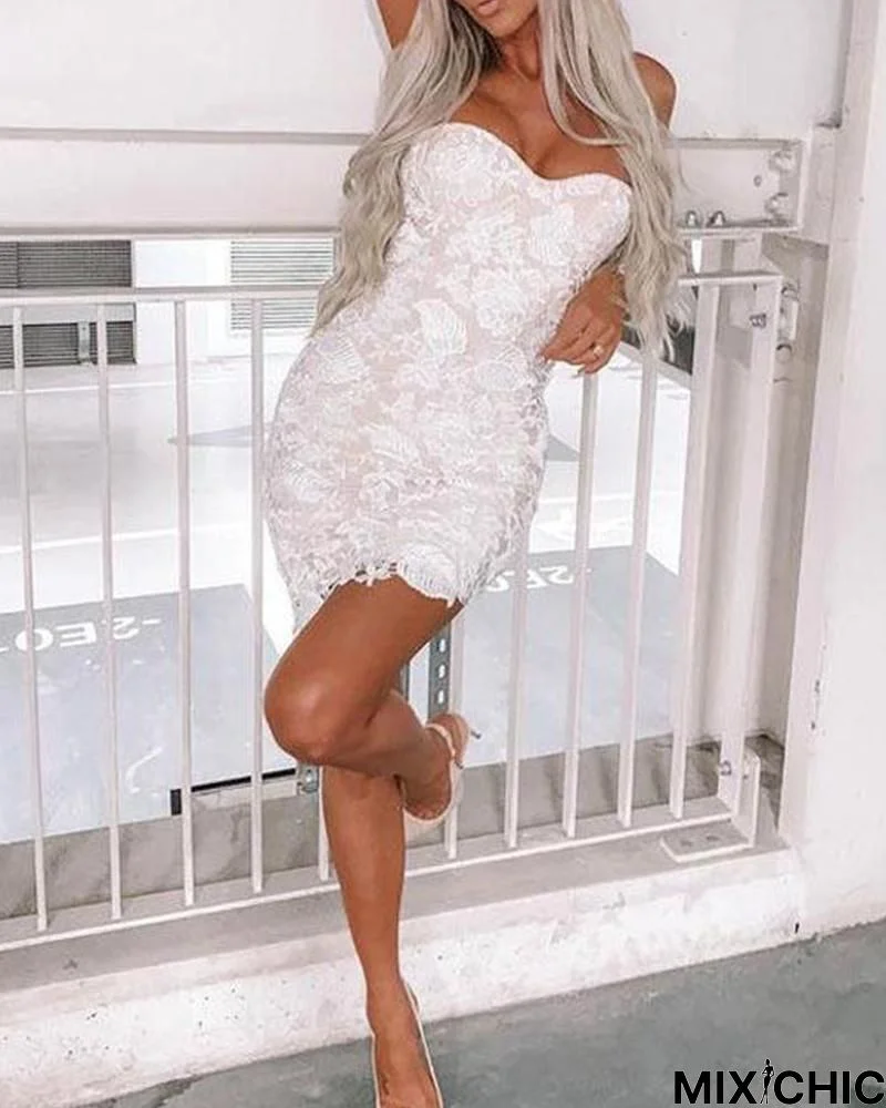 Lace Detail Mini Tube Dress White Dresses