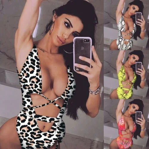 New 2019 Summer Women Sexy Deep V neck Push Up Padded Bandage Cross Bikini Beachwear Swimwear Swimsuit Bathing Suit