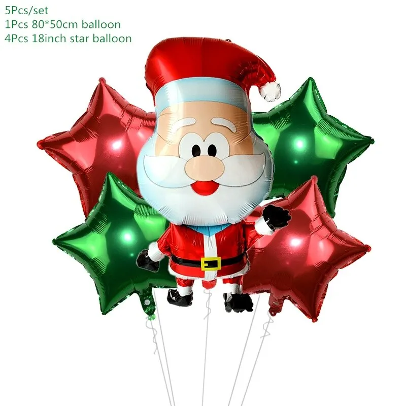 5Pcs/set Cartoon Santa Claus Snowman Foil Balloons Christmas Party Decorations Party Balloons Inflatable Helium Balloon Kids Toy