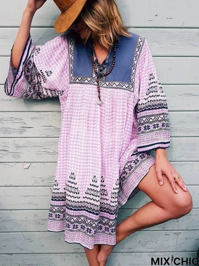 V Neck Half Sleeve Women Dress