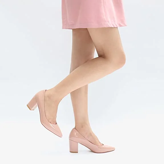 65mm Women Chunky Heels Comfortable Middle Block Heel Pumps-MERUMOTE
