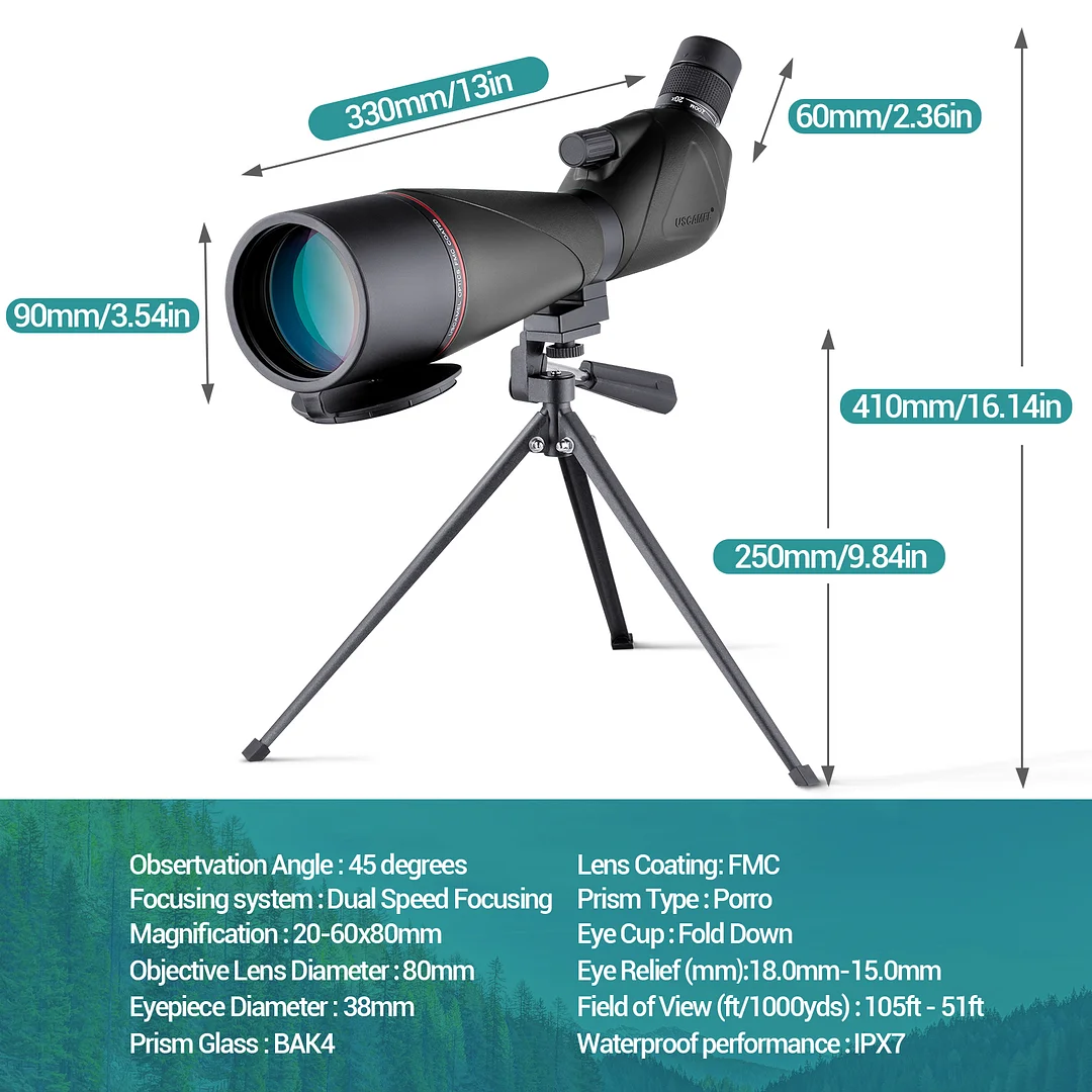 BEBANG Spotting Scope,20-60x80 HD Spotting Scope with Tripod, Carrying Bag and Scope Phone Adapter,Waterproof