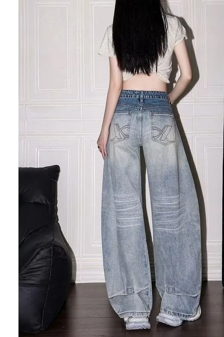 Low Rise Washed Denim Skirt with Asymmetrical Hem