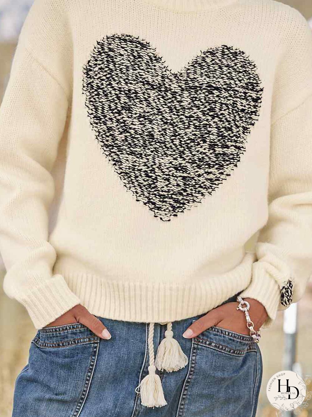 Casual Autumn Heart/Cordate Loose Best Sell Regular H-Line Regular Regular Size Sweater for Women