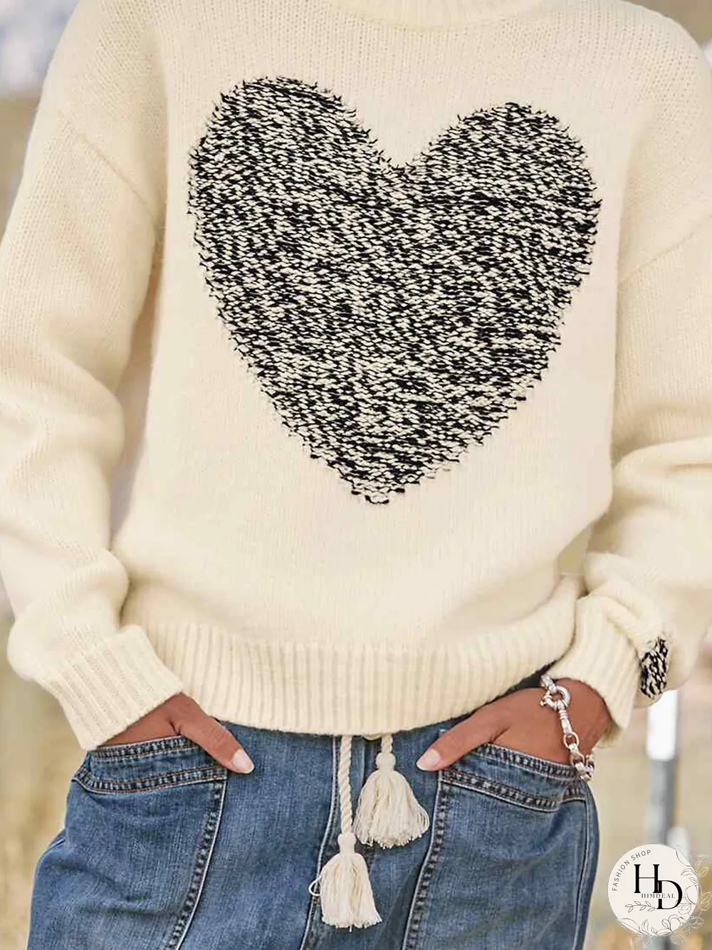 Casual Autumn Heart/Cordate Loose Best Sell Regular H-Line Regular Regular Size Sweater for Women