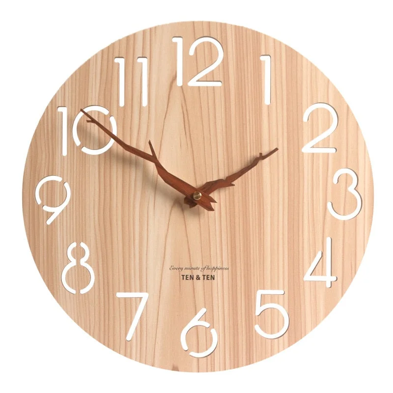 Wooden 3D Wall Clock Modern Design Nordic Children's Room Decoration Kitchen Clock Art Hollow Wall Watch Home Decor 12 Inch