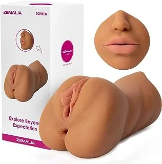 Pornhint ZEMALIA Male Masturbator, 3 in 1 Adult Toy with Brown Skin, Sex Toys for Mens with Realistic Textured, Flesh Light Toy, Adult Toys with Water Based Lube, Men's Pocket Stroker Toy for Adult