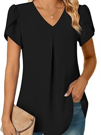 Women's Short Sleeve V-neck Soild Tops