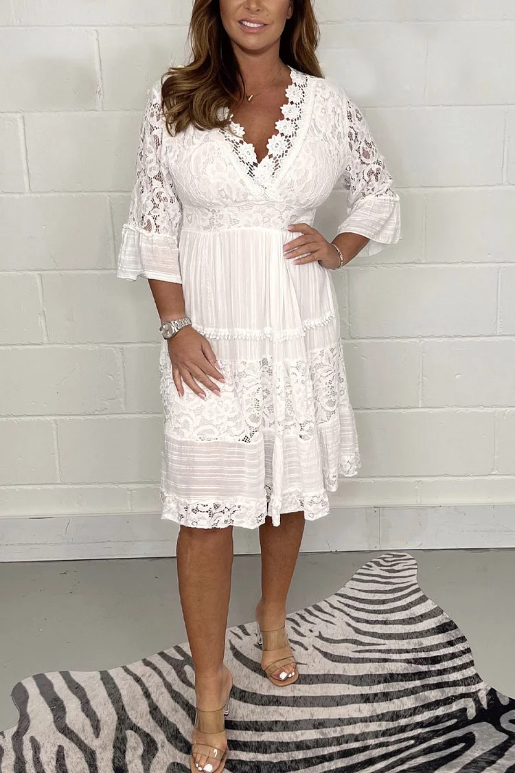 V-neck lace cotton dress