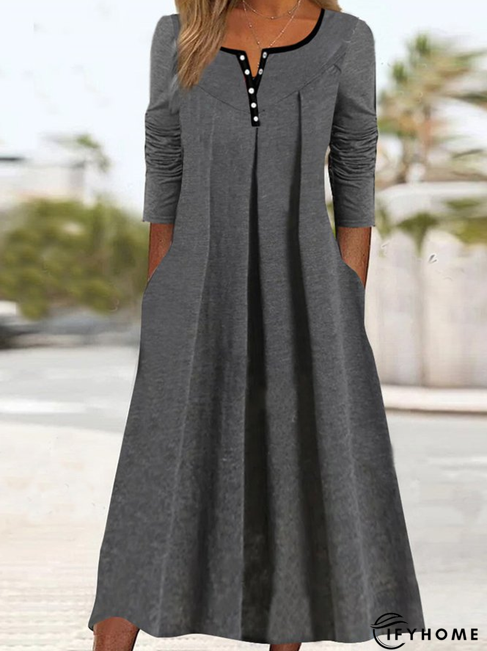 Plus Size Plain Casual Jersey Dress | IFYHOME