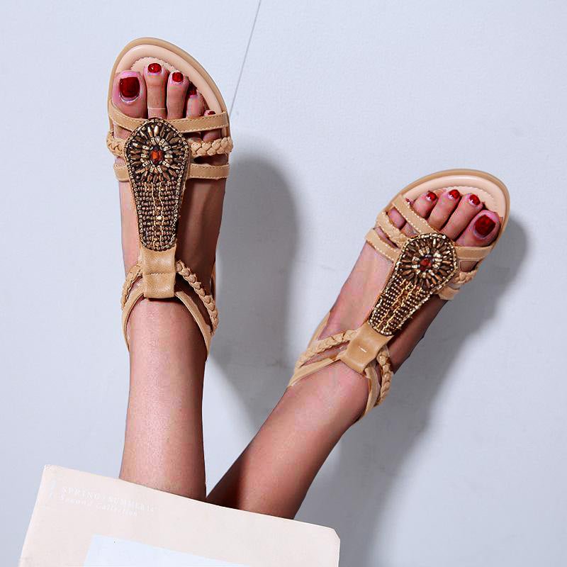 Bohemian Vintage Beaded Rhinestone Roman Sandals