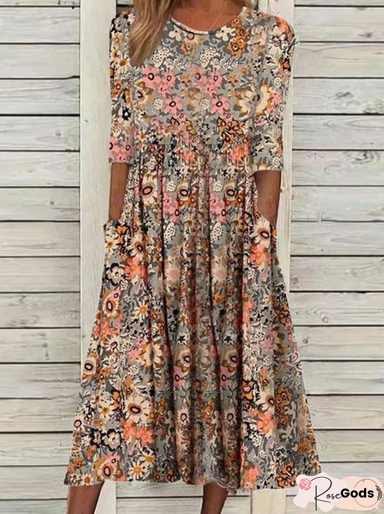 Loosen Casual Floral Short Sleeve Women Dress