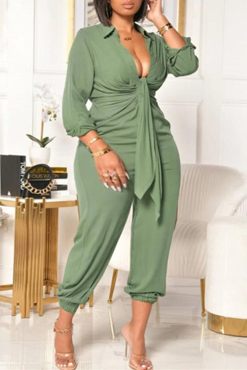 Fashion Casual Solid Basic V Neck Plus Size Jumpsuits
