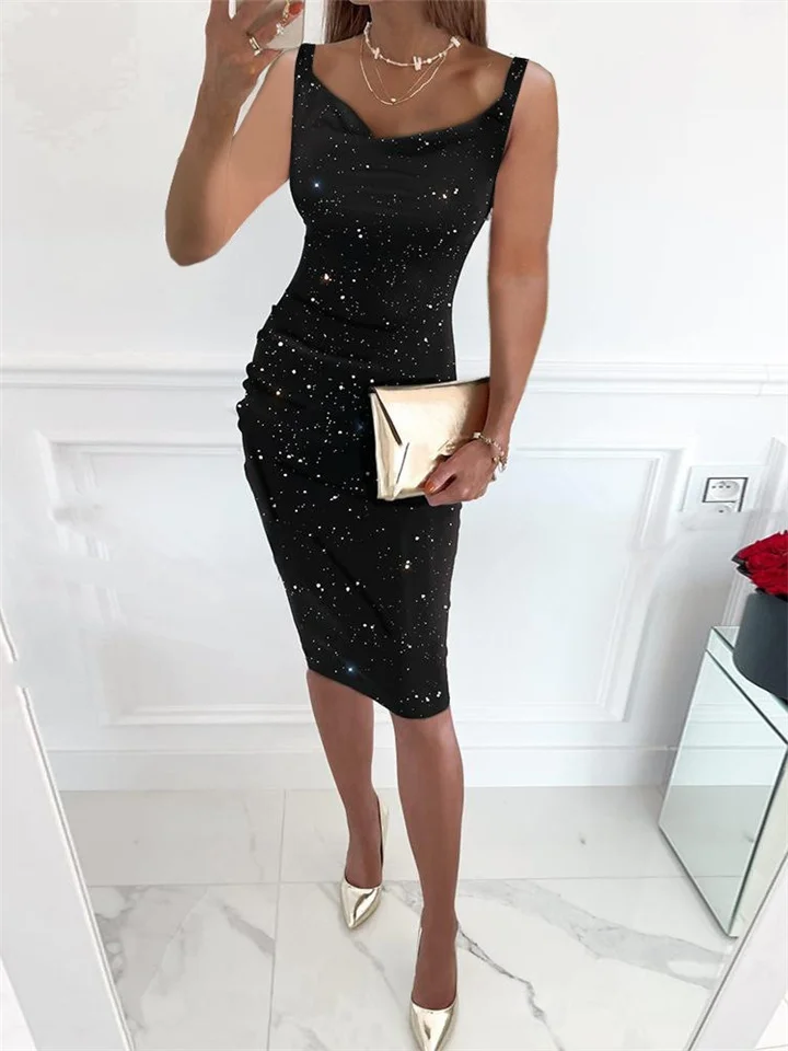 Spring and Summer Mid-length Halter Sequin Women's Hot Drill Package Hip Sexy Dress Dresses-Mixcun