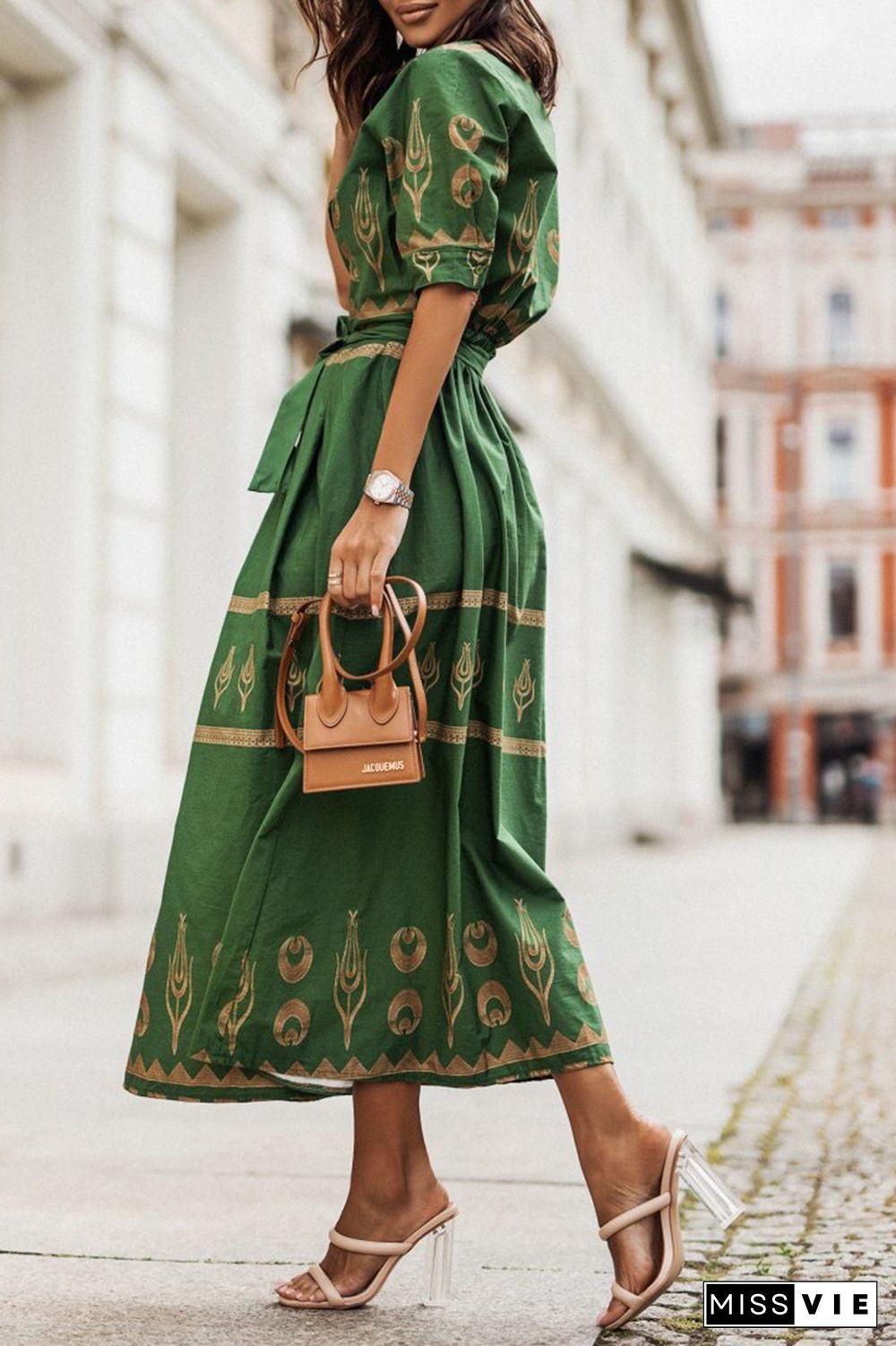 Casual Print Patchwork O Neck Shirt Dress Dresses(3 colors)