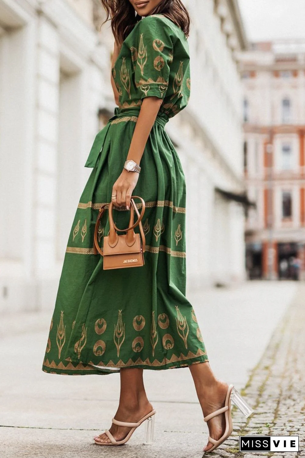 Casual Print Patchwork O Neck Shirt Dress Dresses(3 colors)