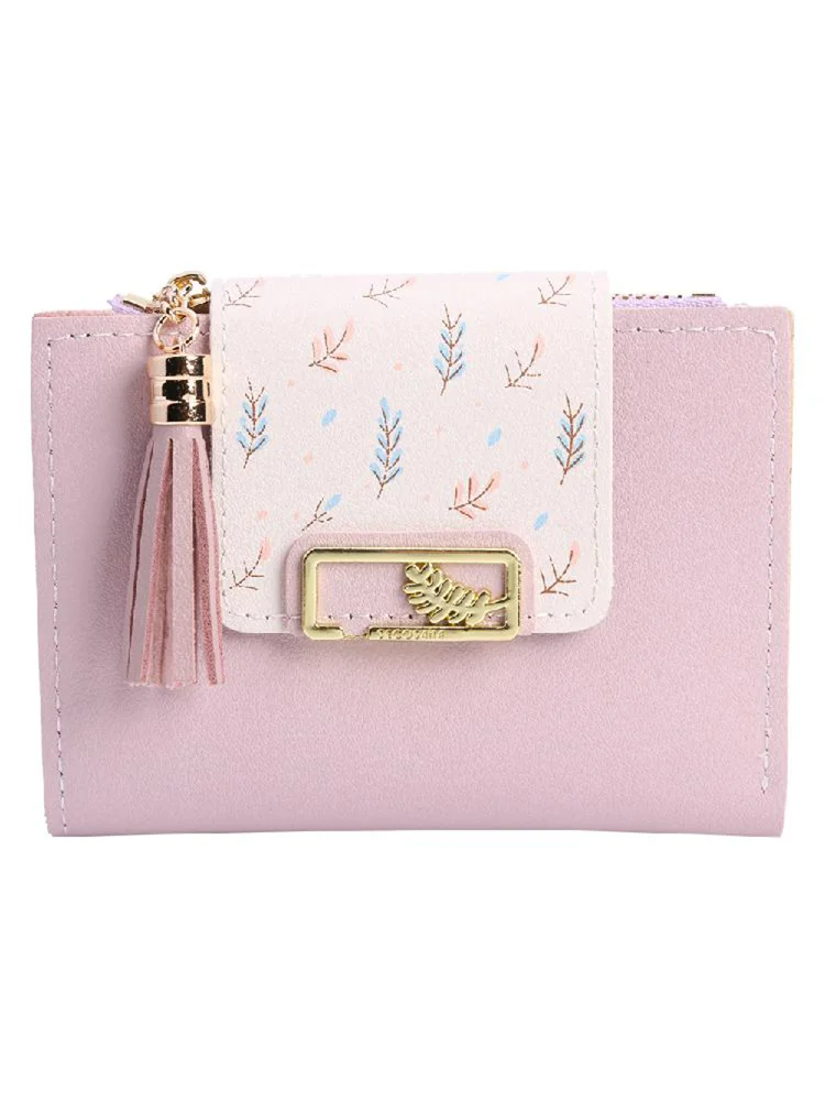 Tassels Women Short Wallet PU Leather Clutch Card Bag Female Purse (Purple)