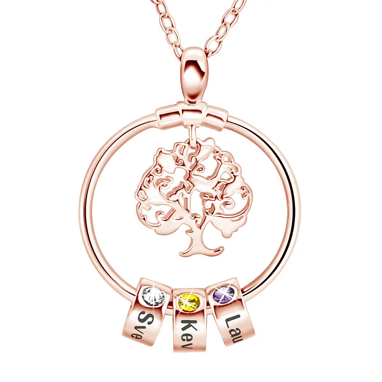 Personalized Family Tree Necklace with 3 Birthstones Gift for Mom