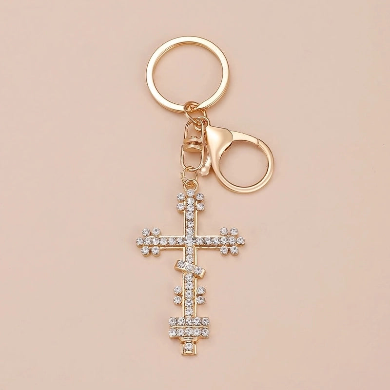 Minimalist Cross Alloy Inlay Rhinestones Women’s Keychain